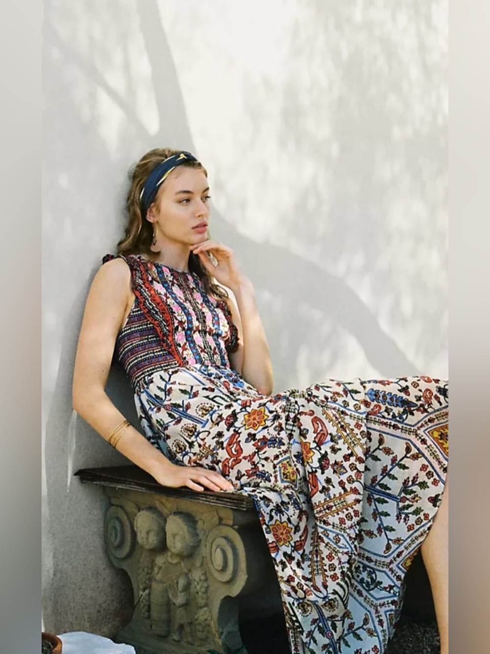 Anthropologie Vineet Bahl Valerie Embroidered Floral Maxi Dress Size 2 Boho